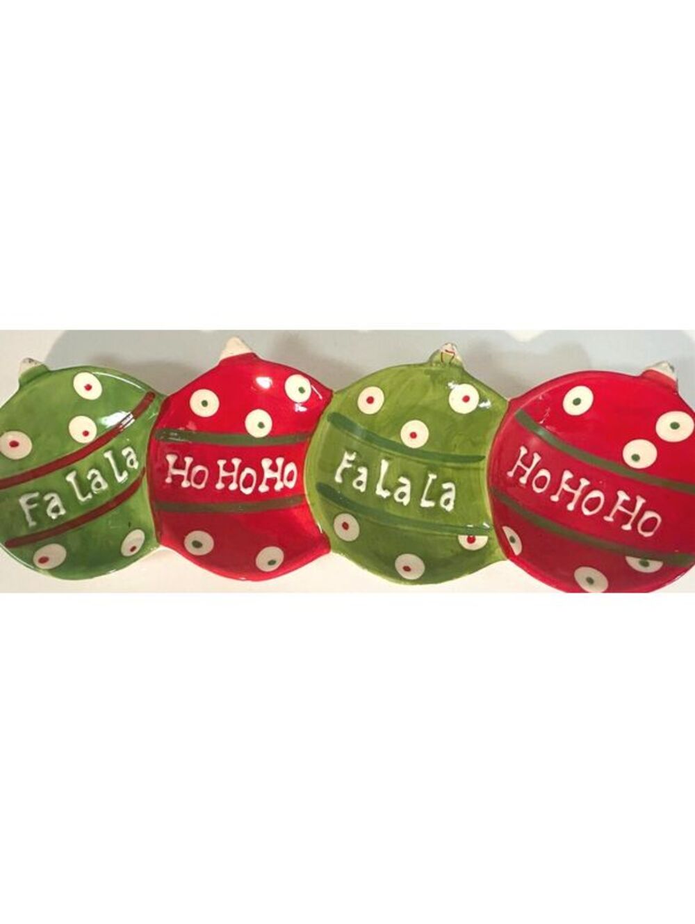 Ho Ho Ho Christmas Ornament Serving Dish Red Green Ceramic Tray